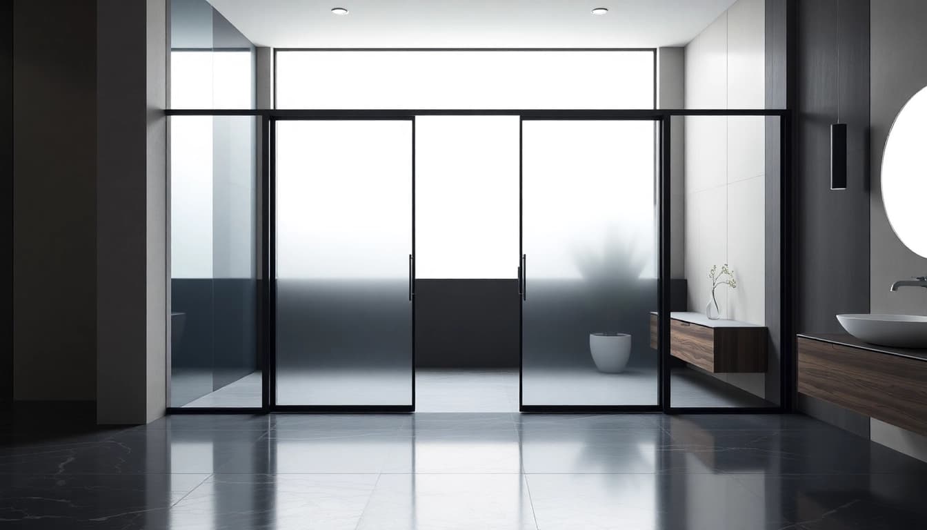 Admire modern black frame shower doors enhancing a sleek bathroom design.