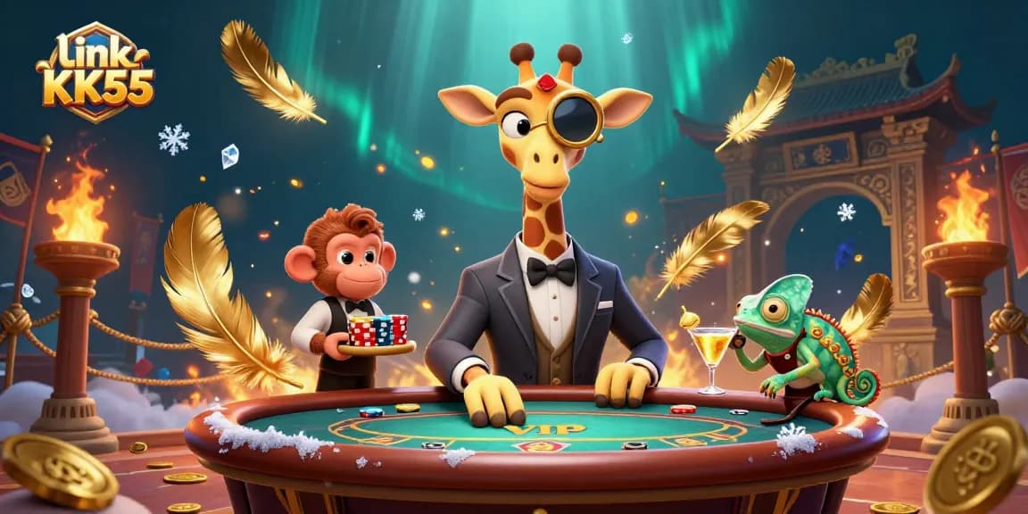 Enjoying the thrill of the games at link KK55, high-roller giraffe and friends celebrate victory in style.