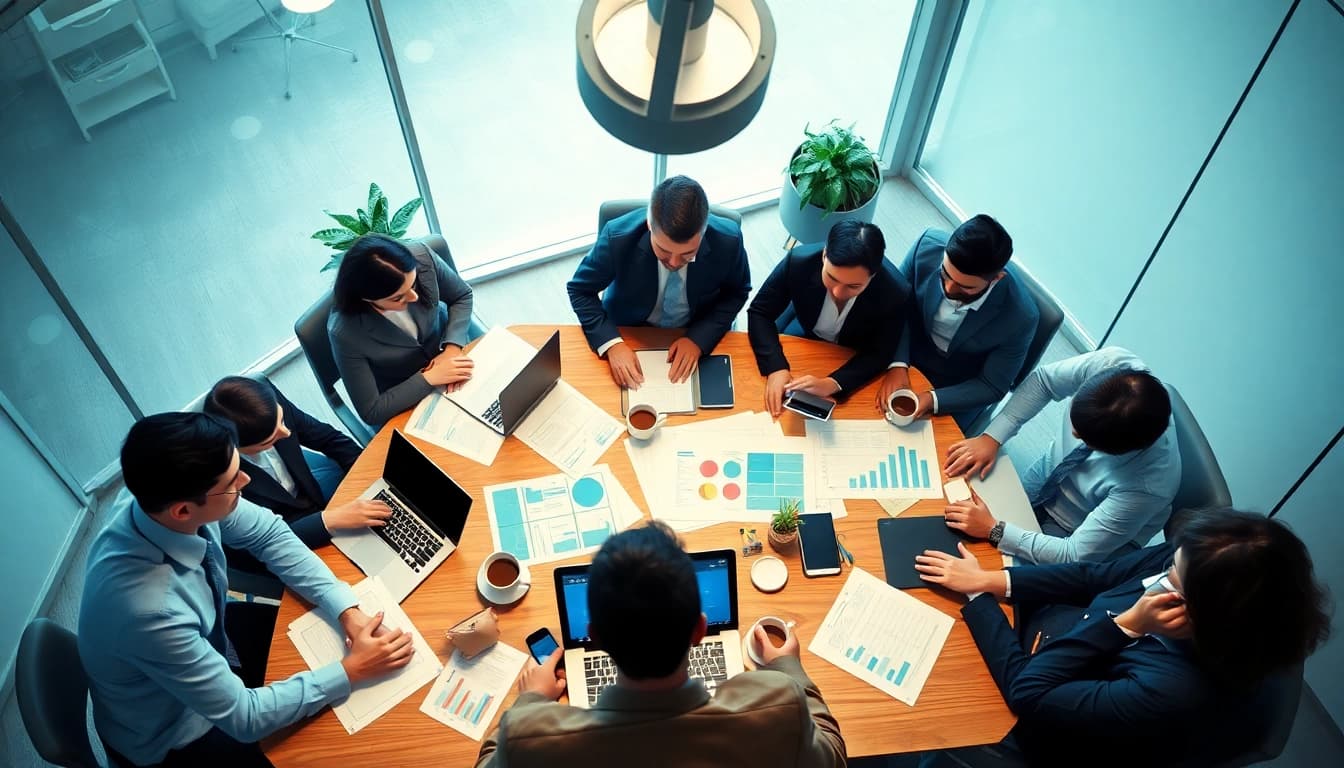 Lawyers for business setup in the US assist entrepreneurs in a modern office, showcasing collaboration and professionalism.