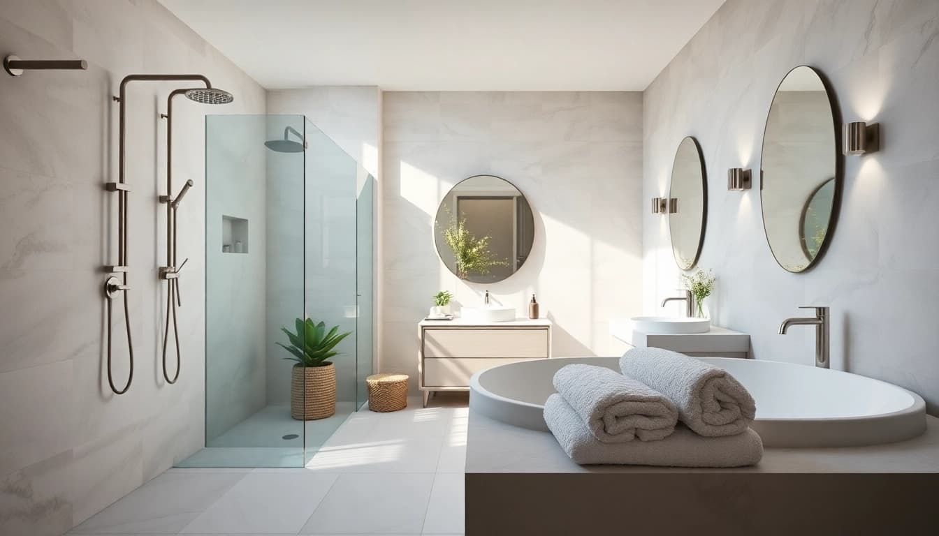 Admiring elegant showers designed for modern luxury baths with sleek fixtures and warm lighting.