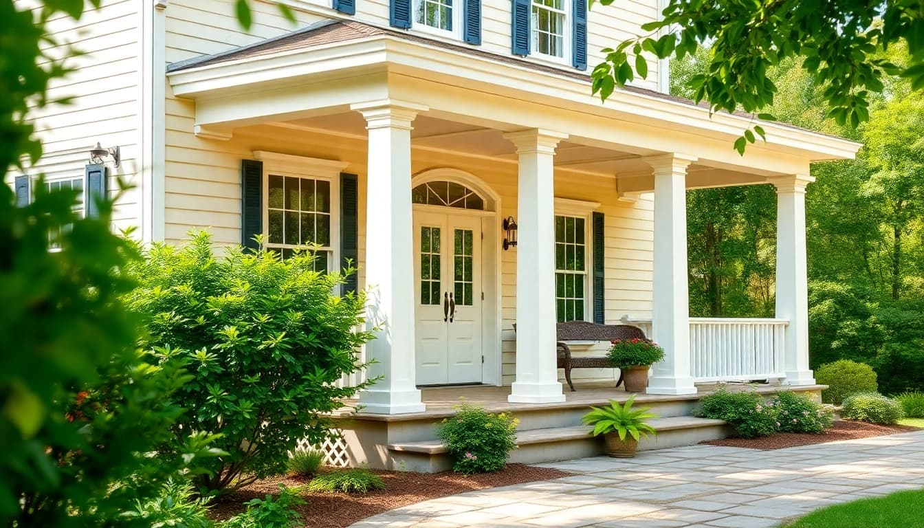 Showcasing a colonial home addition with elegant design features and a charming setting.