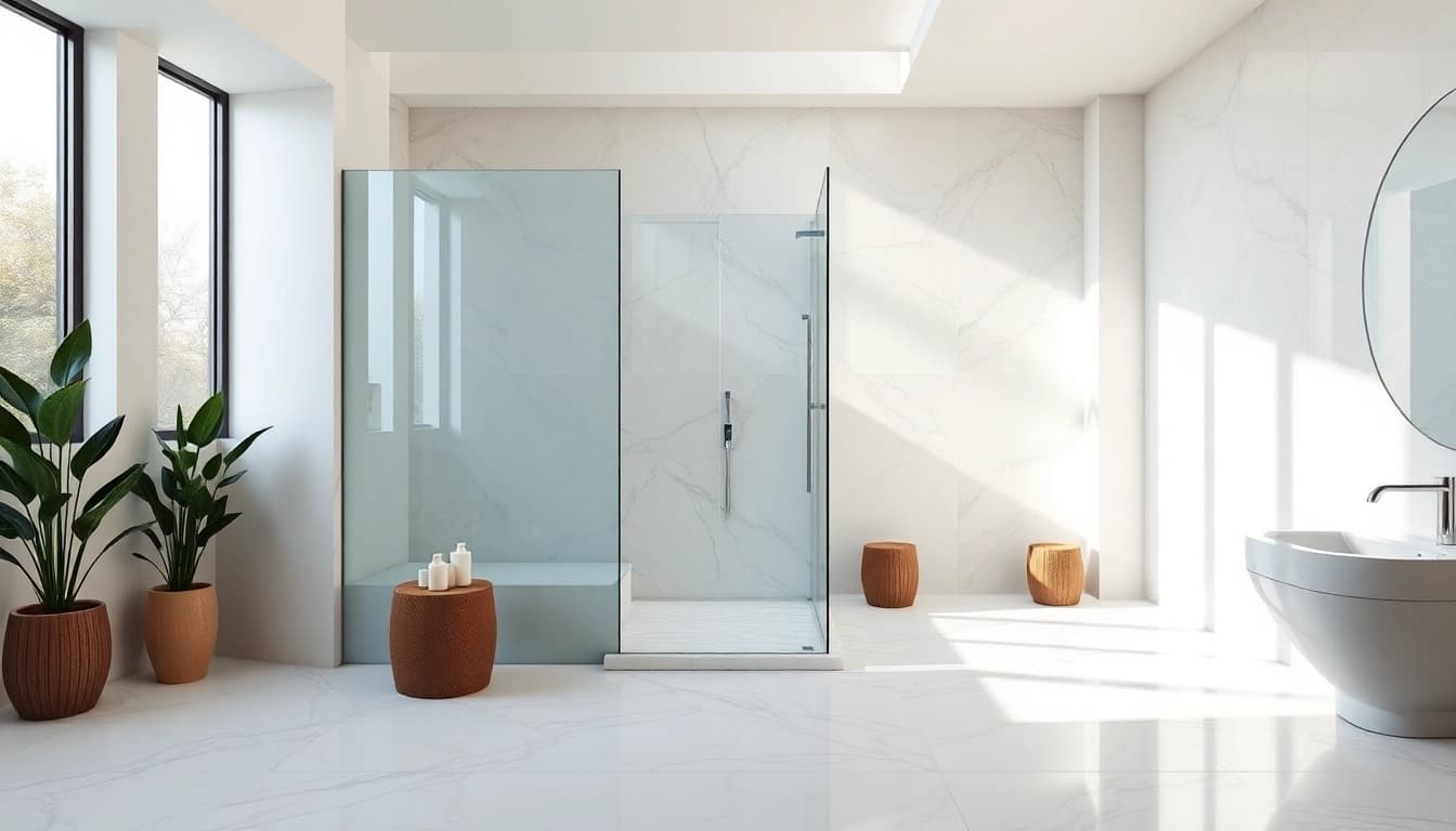 Experience the beauty of elegant showers in a modern, luxury bathroom setting.