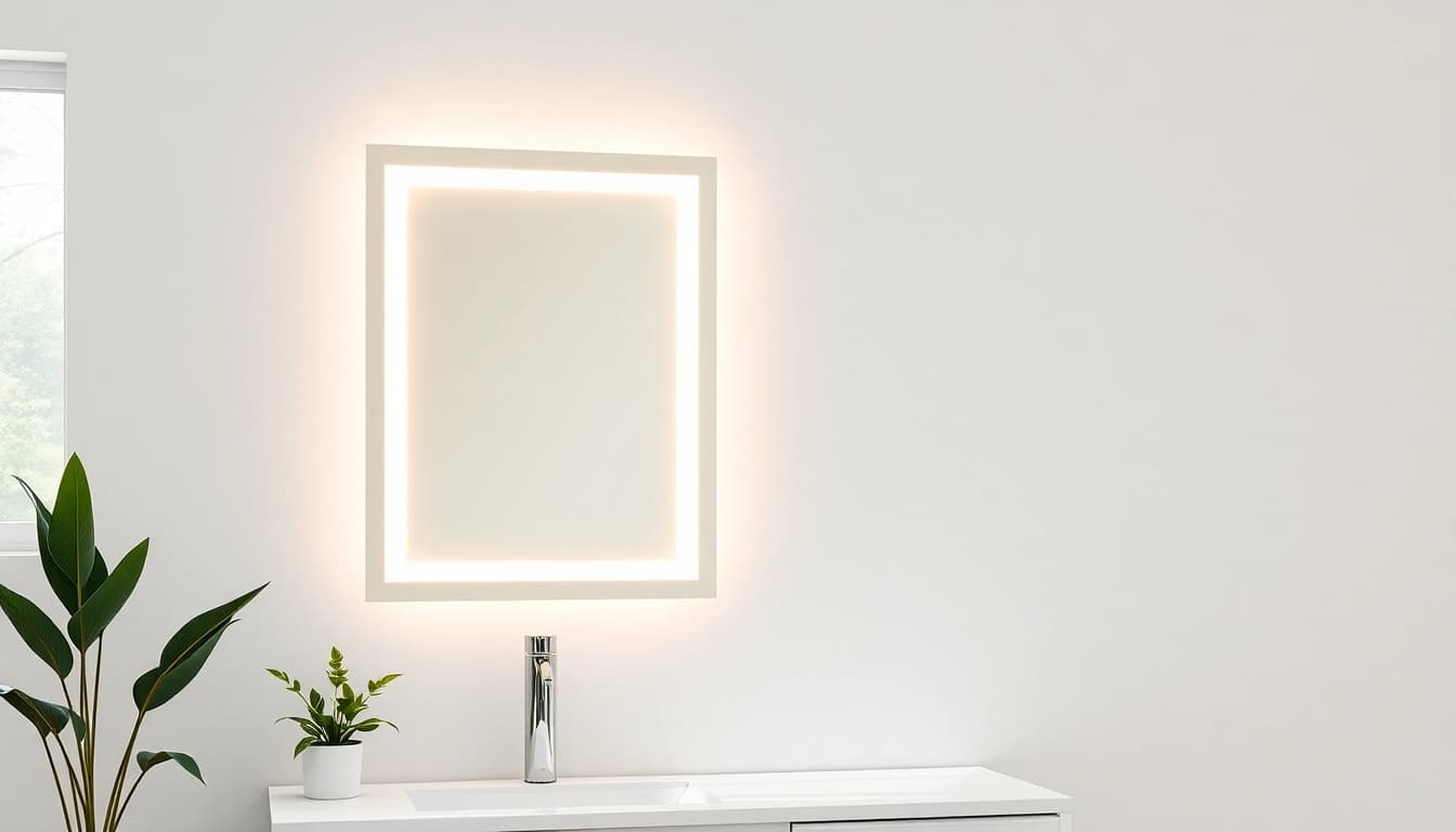 Illuminated led mirror bathroom creating a luxurious and serene ambiance for contemporary interiors.