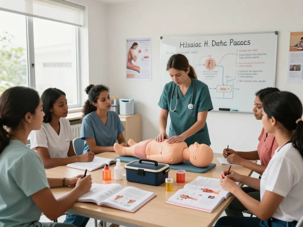 Women learning techniques in an Accredited hijama course training environment with practice tools and educational materials.