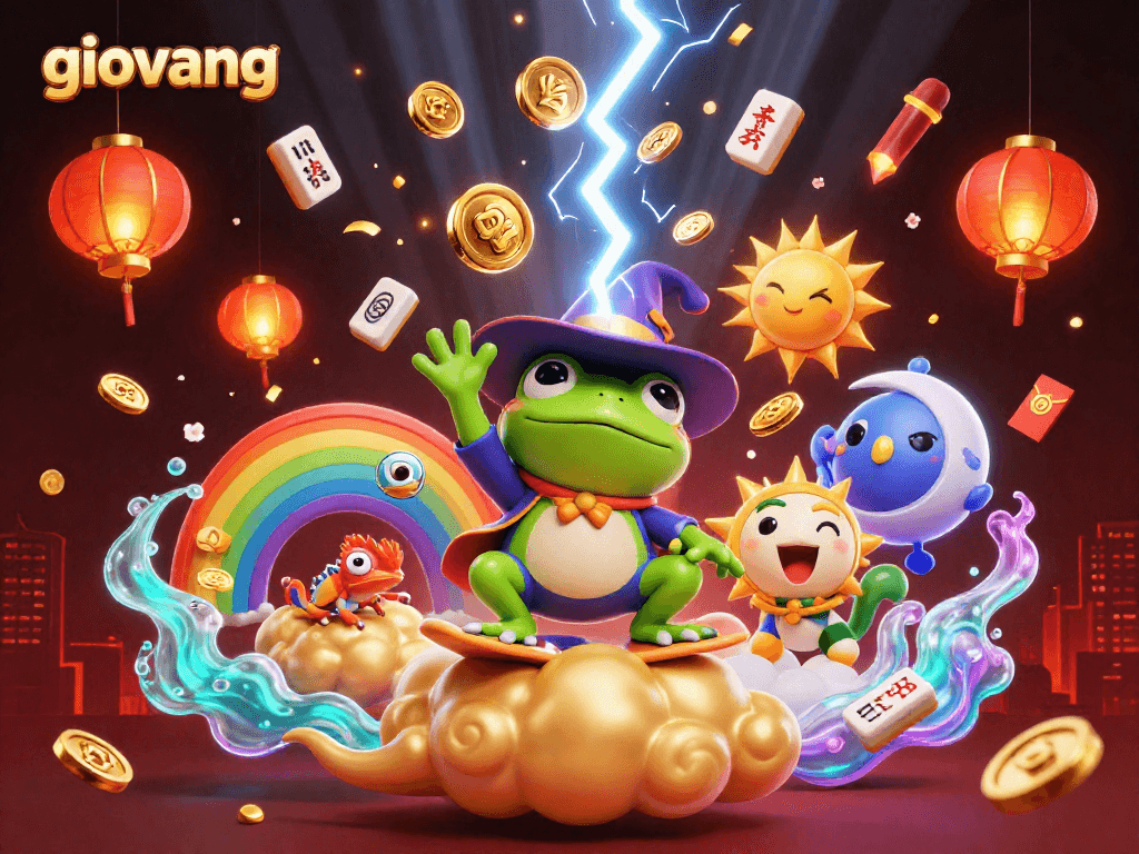 Bet big with giovang as the 3D frog wizard unleashes golden coins in a vibrant casino scene.