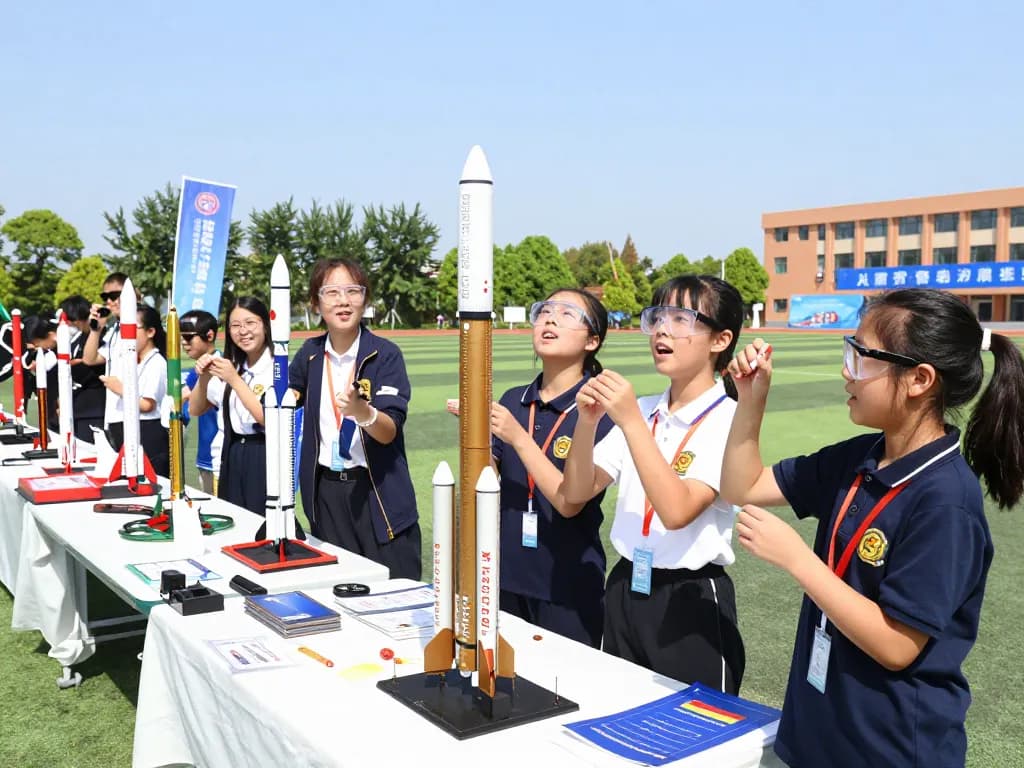 Model rocket engines ready for launch during a STEM education event