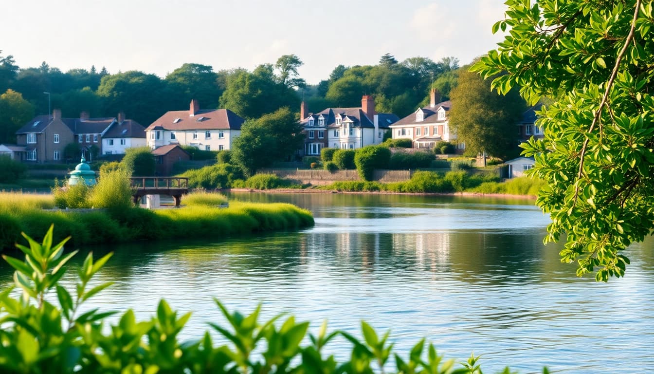 Scenic view of Thames Ditton showcasing the riverside and charming residential architecture.