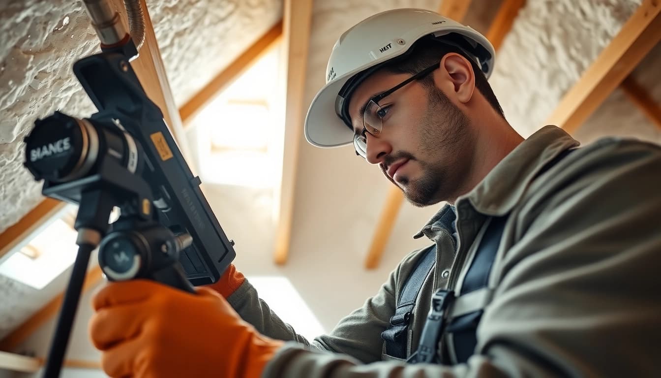 Loft spray foam removal service in action, showcasing a technician expertly at work in an attic.