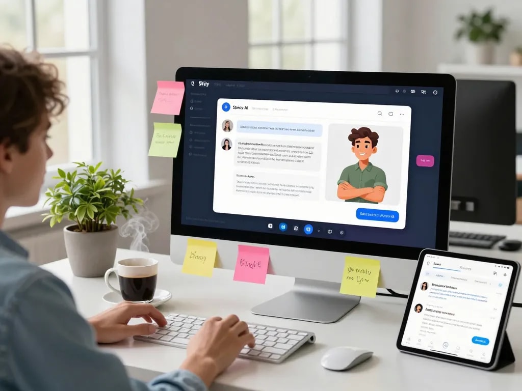 Engaging spicy AI chatbot interface showcasing character interactions on a stylish desktop setup.