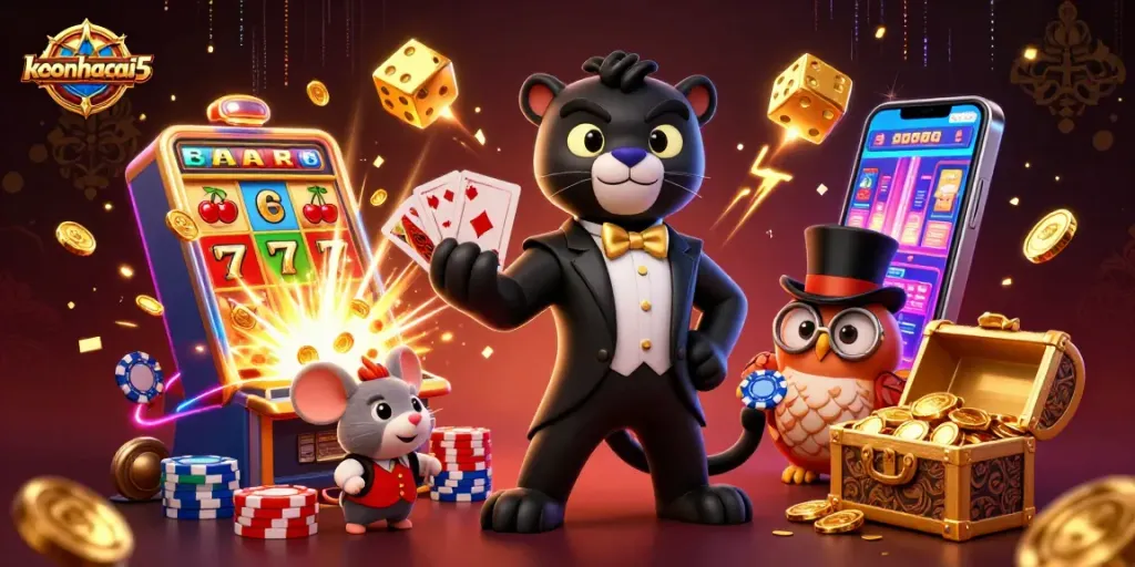 Engage with thrilling keonhacai5 casino action featuring a panther dealer, lucky owl, and jackpot elements.