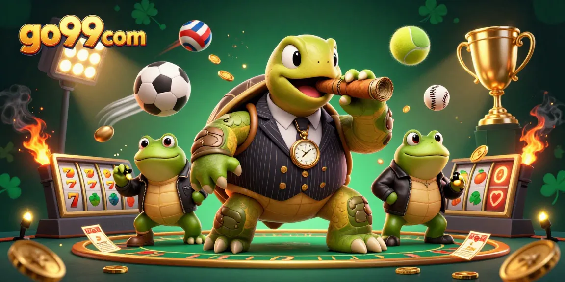 Engage in thrilling action with go99com's vibrant 3D casino scene filled with sports betting excitement.