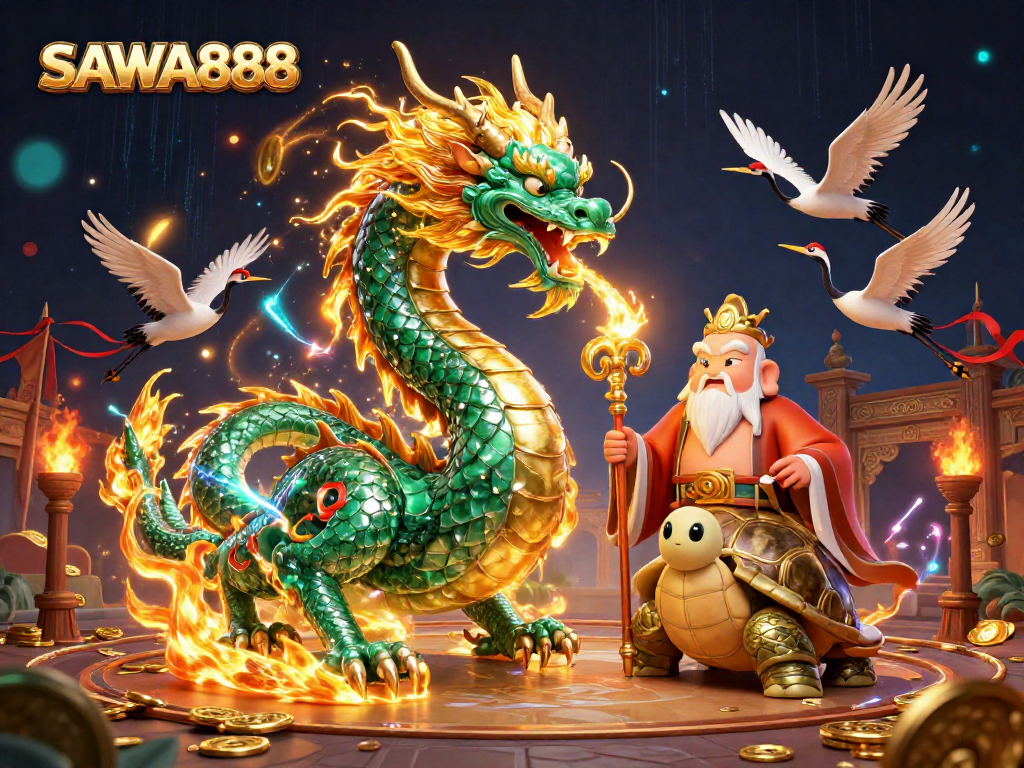 Experience thrilling gameplay at SAWA888 with epic dragons and vibrant casino elements.