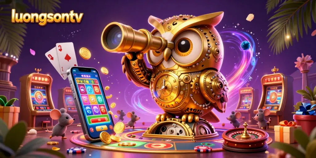 Engage with exciting spins and wins on luongsontv, featuring a dynamic casino illustration.