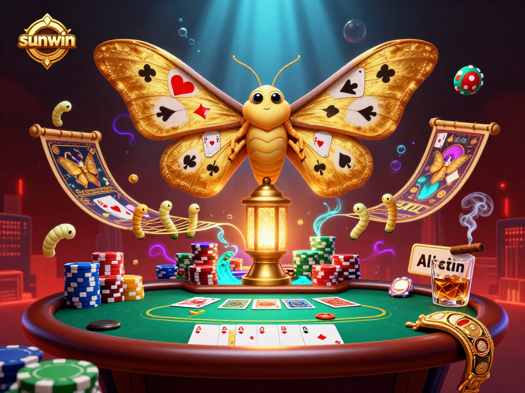 Experience sunwin casino excitement with vibrant poker scenes and glowing motifs in a detailed illustration.