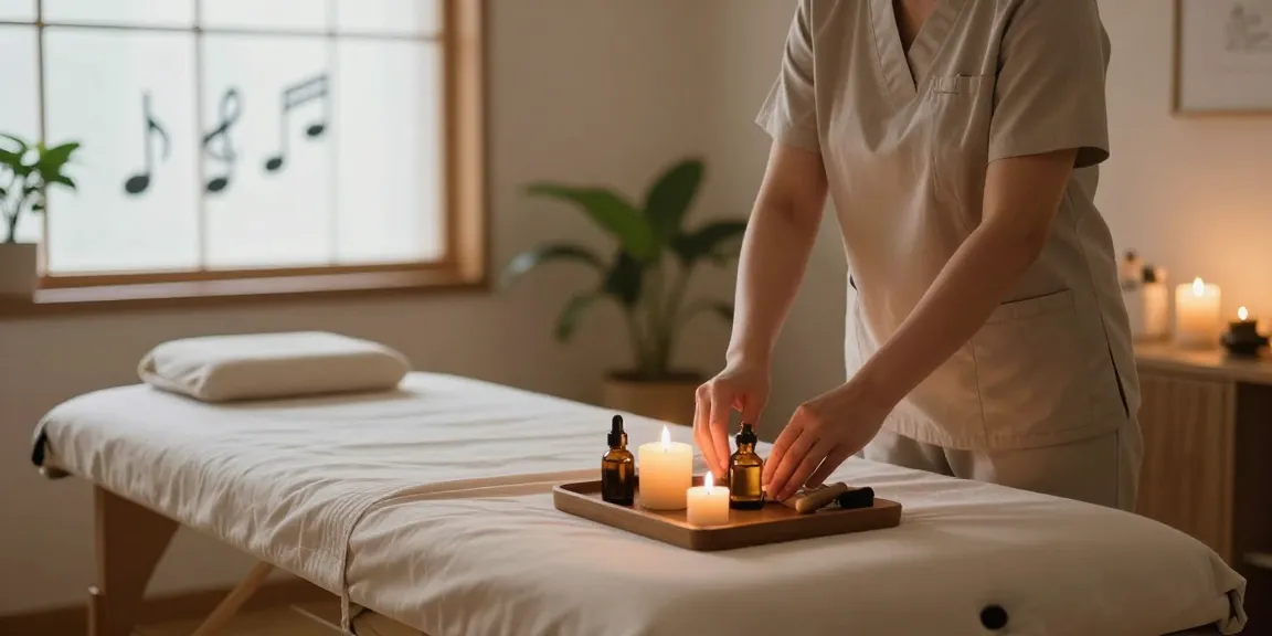 Experience 송도출장안마 with a soothing massage environment featuring candles and oils.