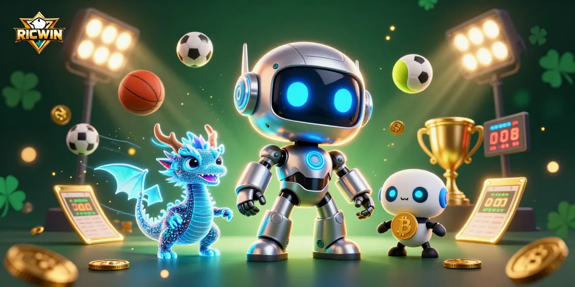 Experience the power of RICWIN in this vibrant 3D illustration featuring futuristic casino elements and dynamic action.