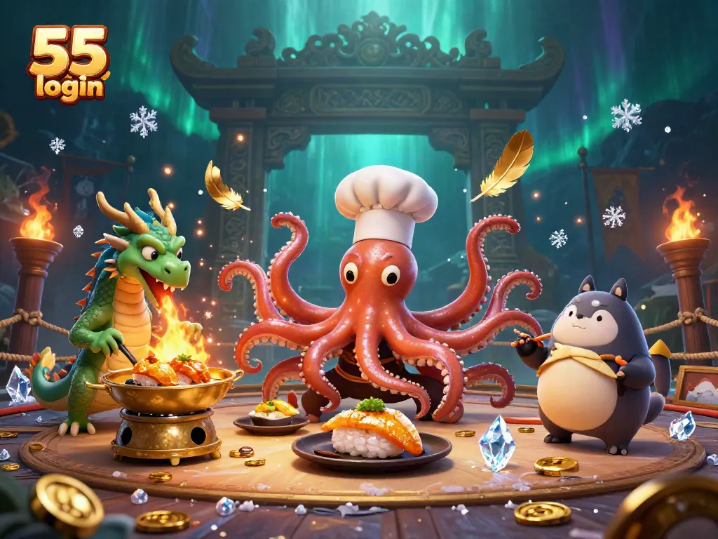 Experience the excitement of 55 club login with an artistic 3D scene featuring unique casino elements.
