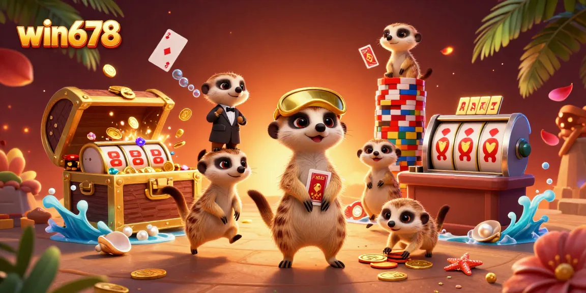 Experience the excitement of win678 with playful meerkats managing a casino operation, filled with treasures.