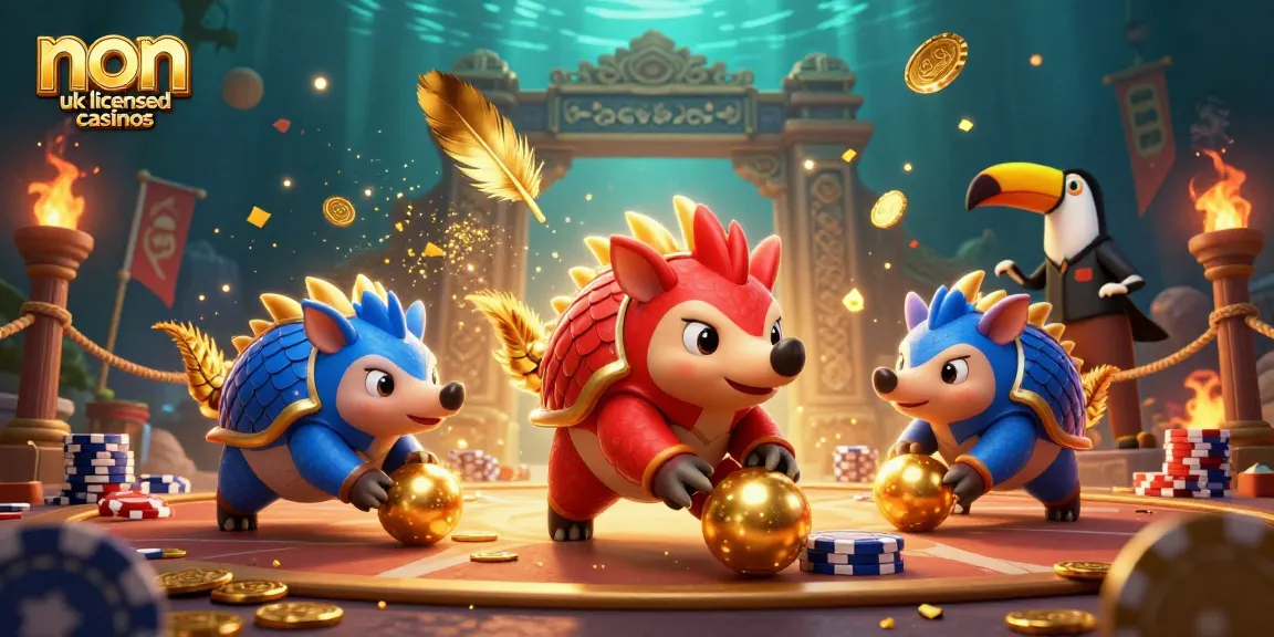 Experience non uk licensed casinos with vibrant pangolins and dynamic casino elements in a colorful atmosphere.