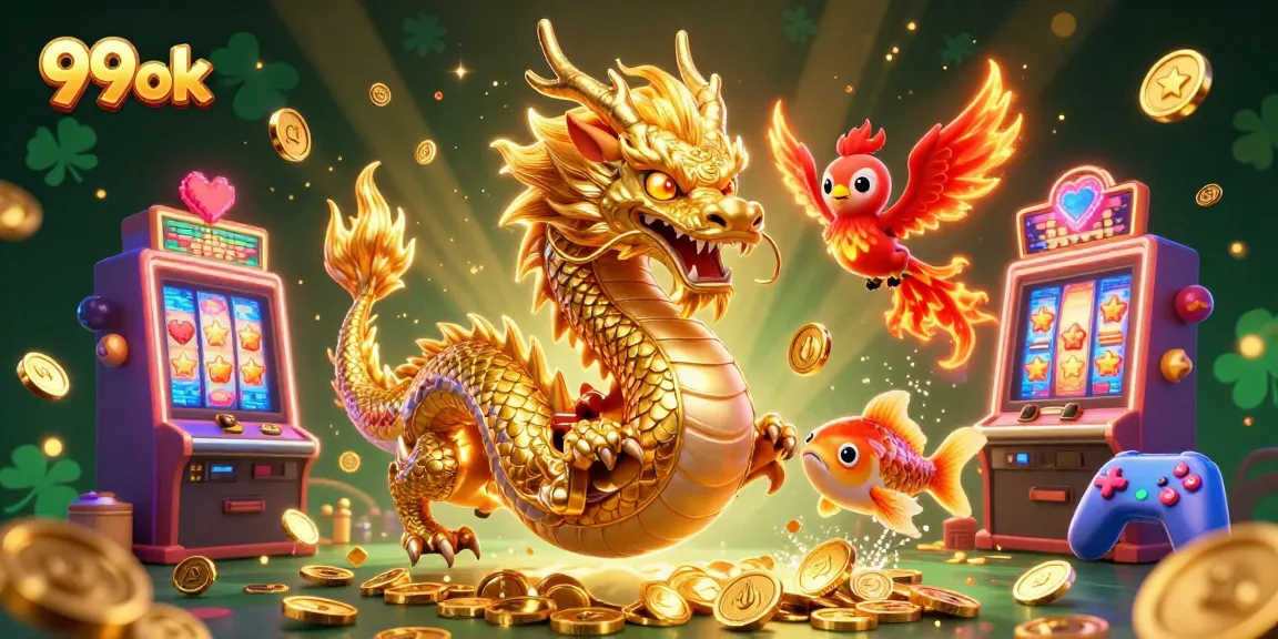 Play thrilling games at 99ok with a golden dragon and phoenix capturing casino excitement.