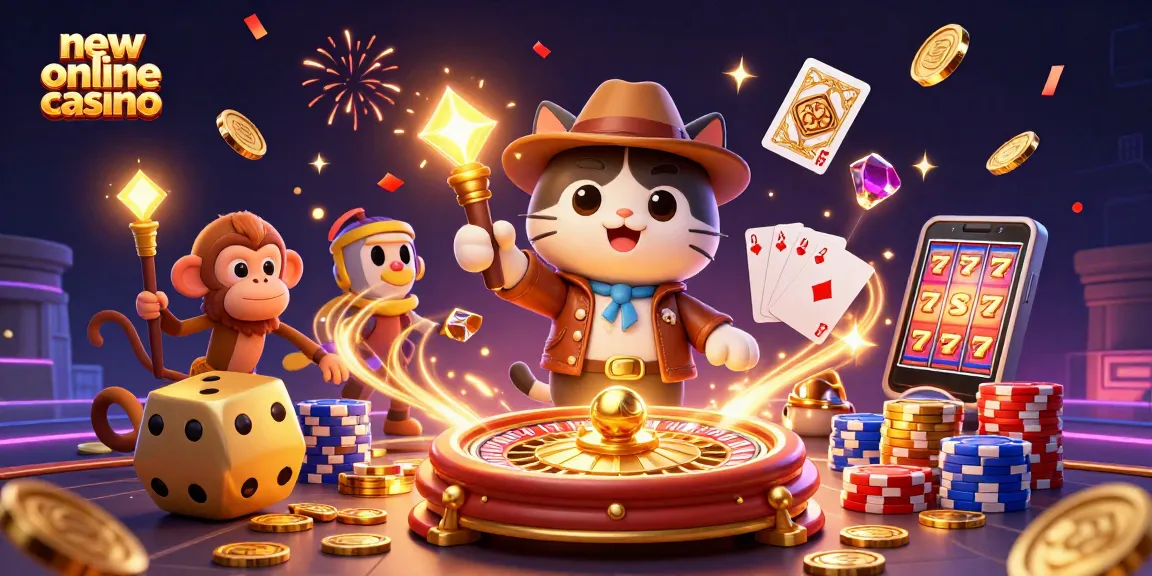 Experience thrilling gameplay at a new online casino with vibrant scenes of adventure, slots, and excitement.