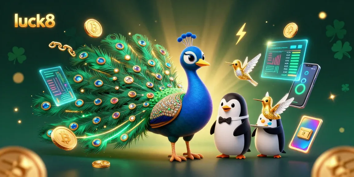 Experience the dynamic gaming world of luck8 with vibrant characters and crypto elements in a lively casino illustration.