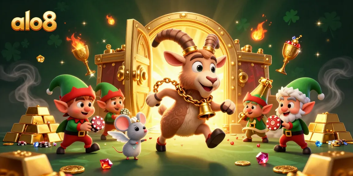 Bet on the exciting world of alo8 with a festive 3D casino scene featuring magical characters and vibrant elements.